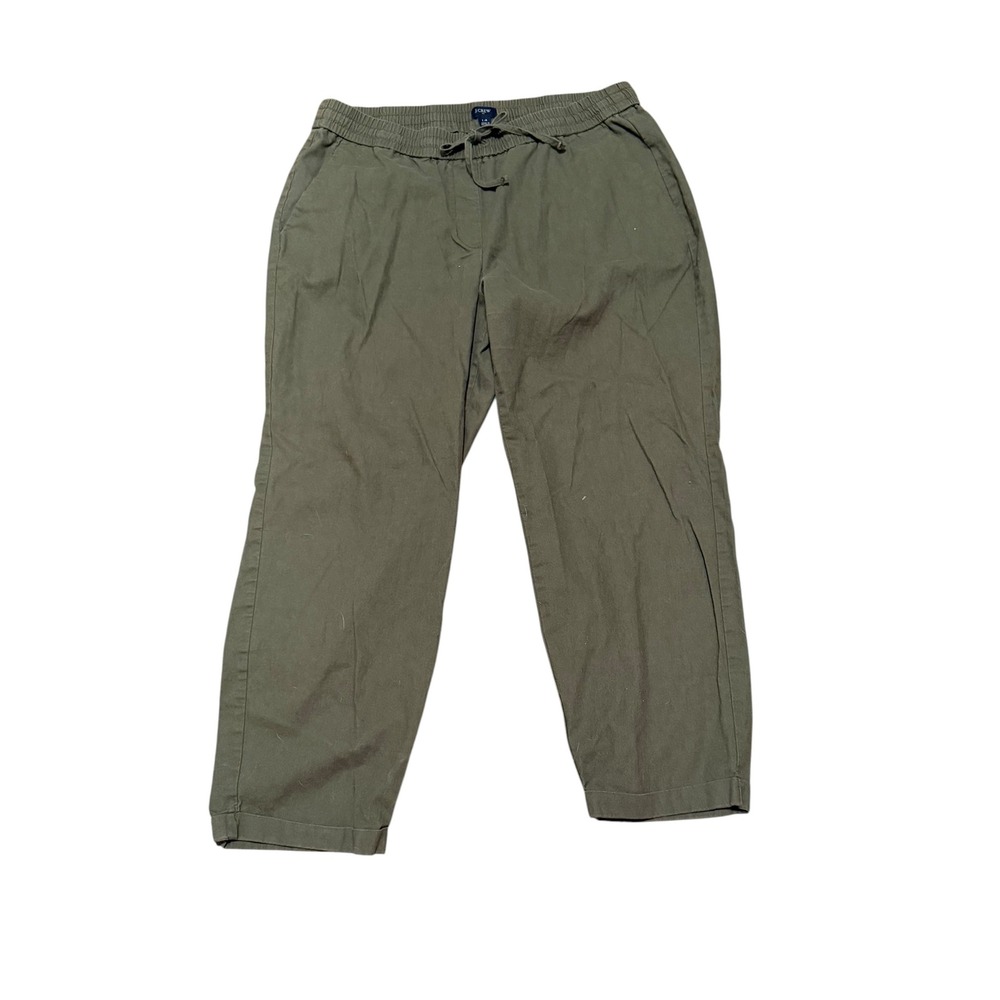 J.Crew Size Medium Olive Green Linen Blend‎ Drawstring Pants Straight Leg Casual